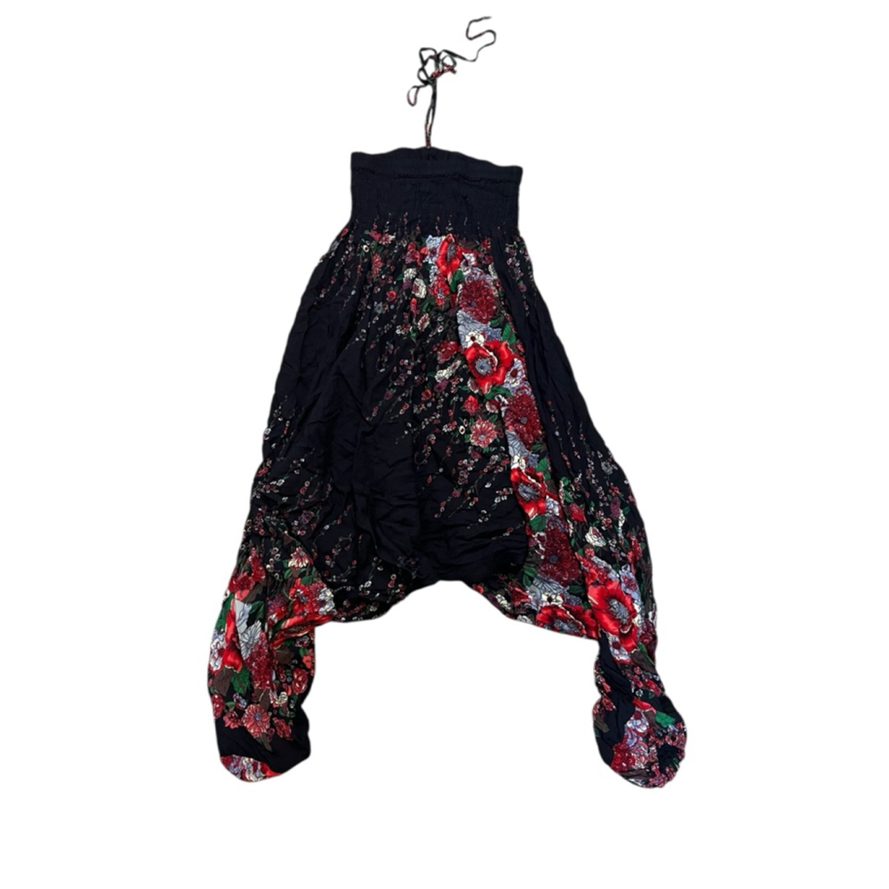 Women's Unbranded Floral Kerchief Dress S/M Black Red Halter or Strapless - Picture 4 of 8
